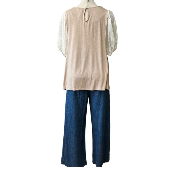 Anthropologie Dolan Embroidered Eyelet Puff Short Sleeve, Tan, size XL - Picture 11 of 13